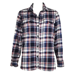 TILLEY Women's Blue Plaid Flannel  Cotton Button Down Shirt Front Pockets M